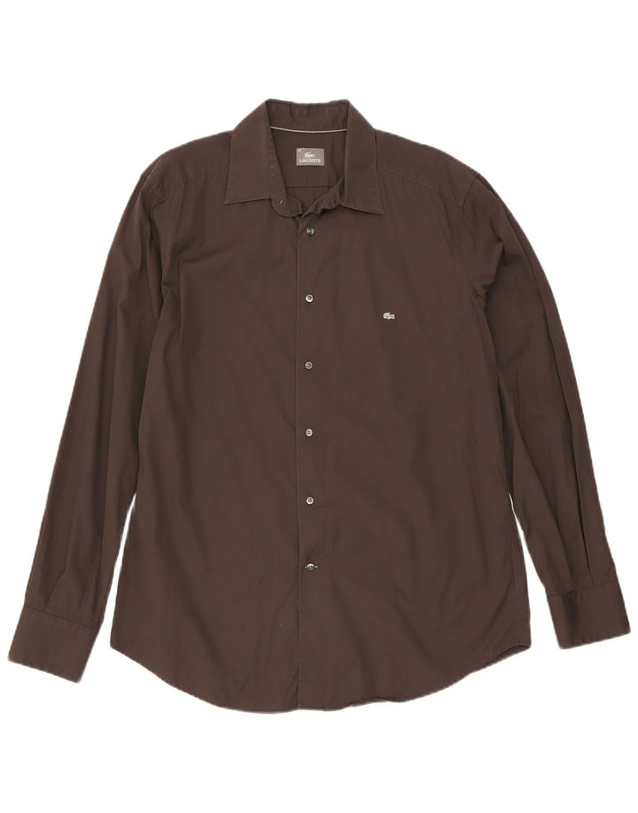 Camisa masculina Lacoste tamanho 43 grande algodão marrom