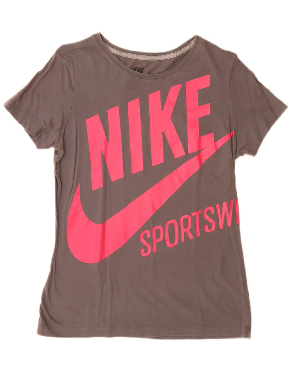 Camiseta Nike Feminina Slim Fit Graphic Top UK 14 Grande Algodão Cinza