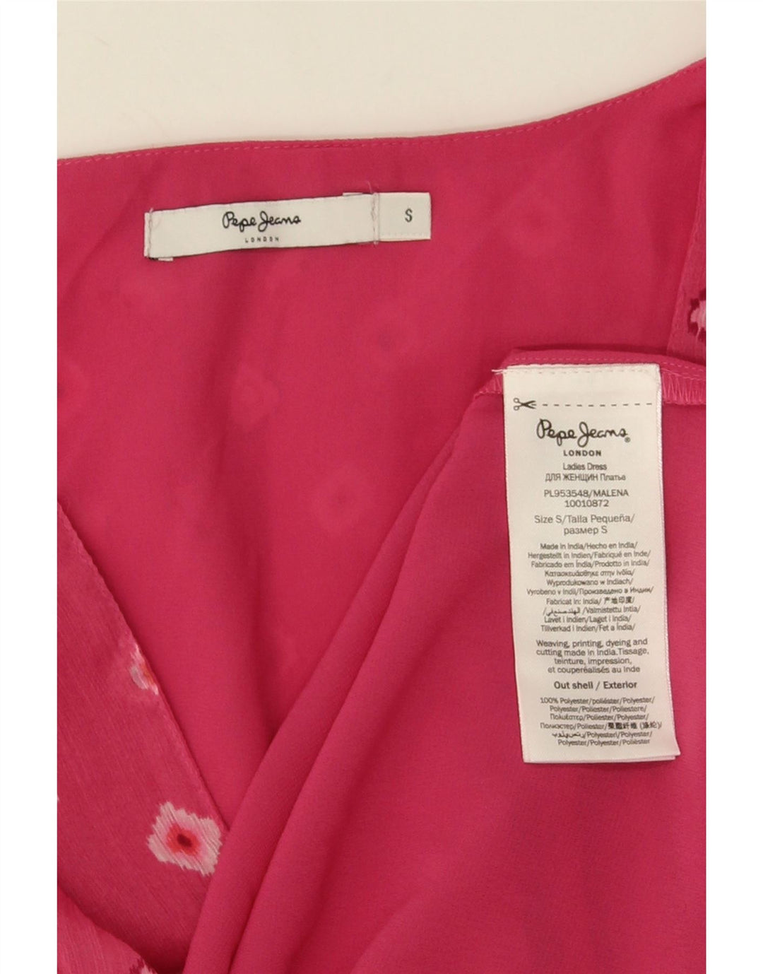PEPE Jeans Vestido Império Feminino UK 10 Poliéster Geométrico Rosa Pequeno