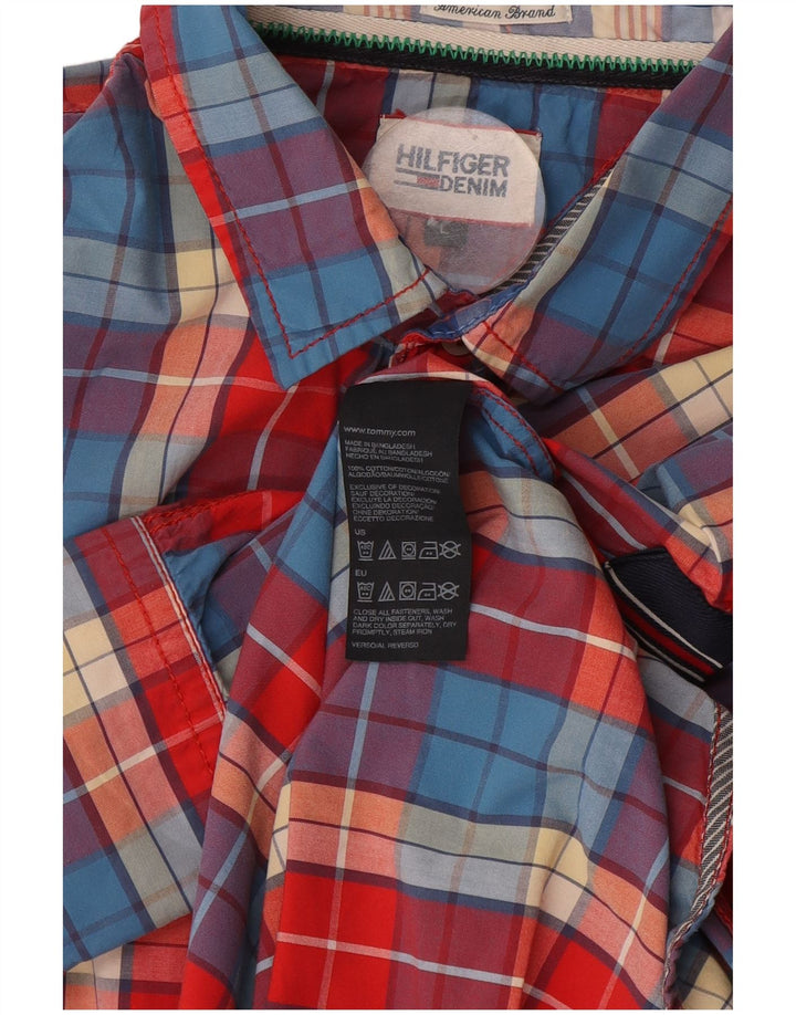 Camisa masculina Tommy Hilfiger grande xadrez vermelho algodão