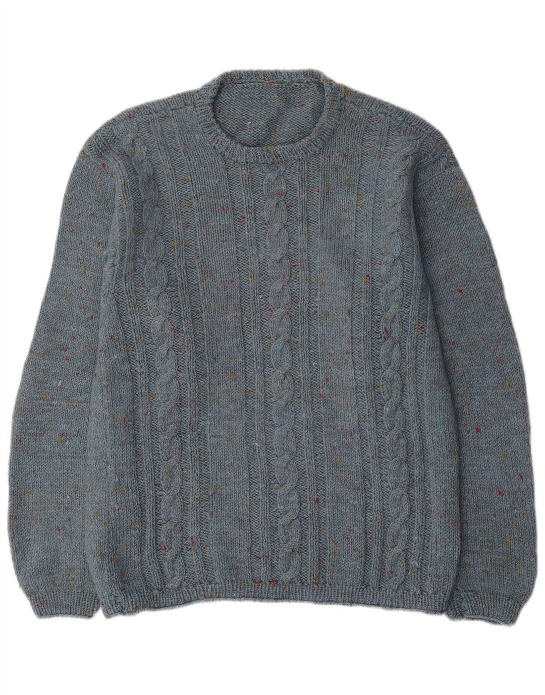 Suéter vintage masculino com gola redonda, médio azul manchado