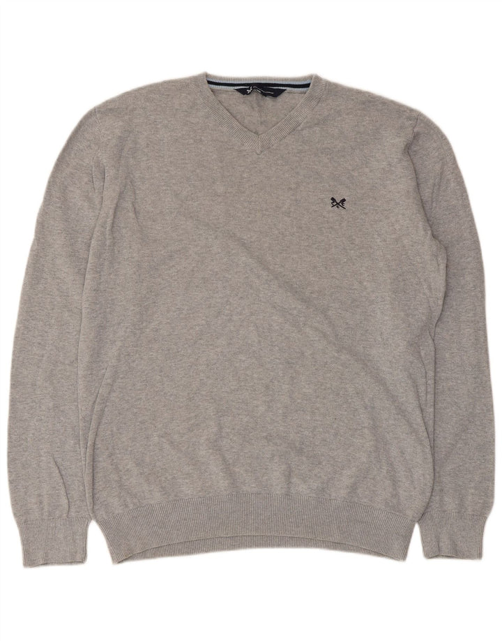 Crew Clothing Suéter masculino com decote em V grande algodão cinza