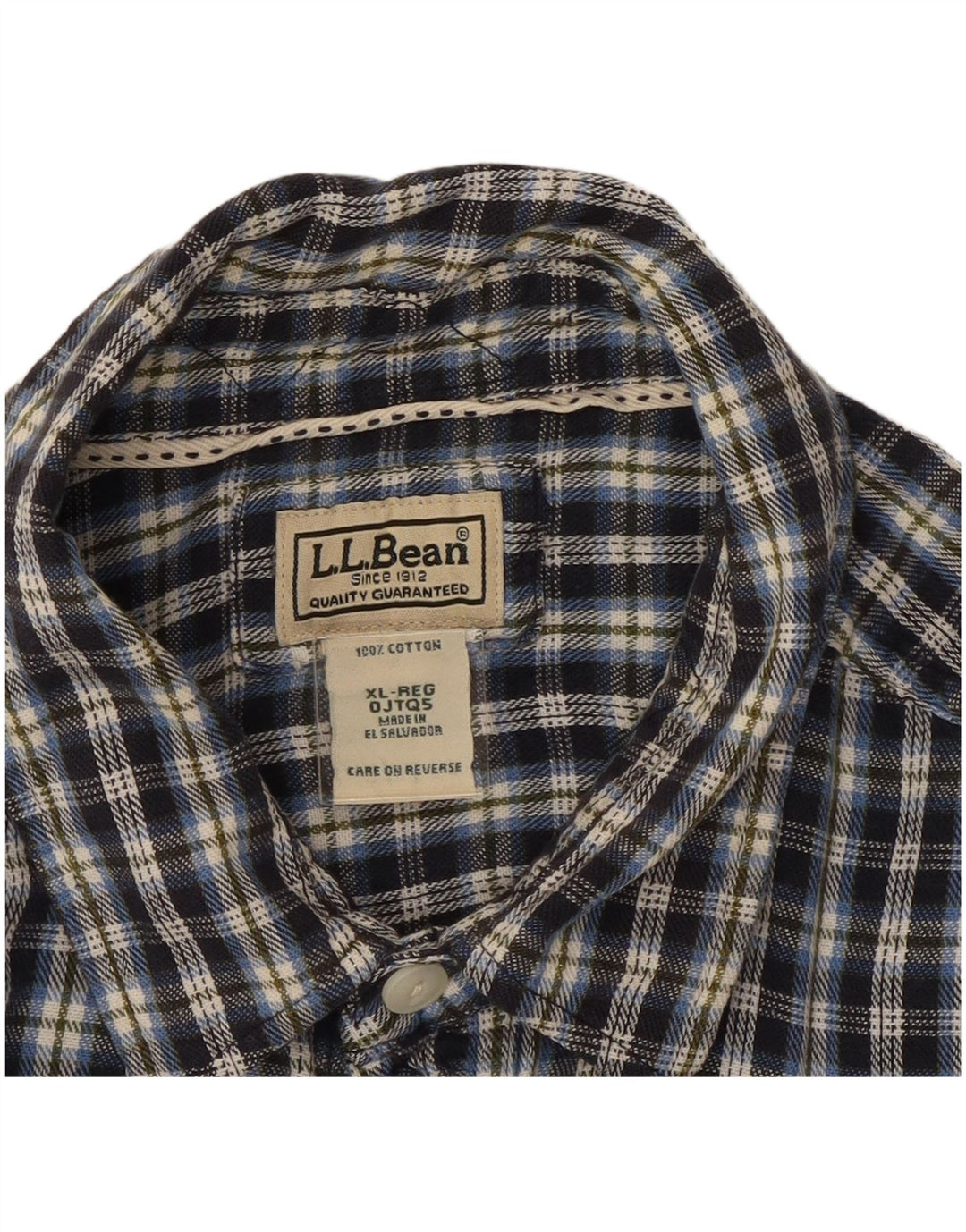 Camisa masculina de flanela L.L.BEAN XL azul marinho xadrez algodão