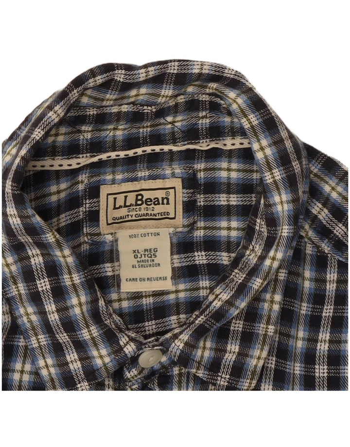 Camisa masculina de flanela L.L.BEAN XL azul marinho xadrez algodão