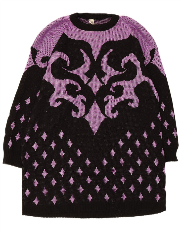 Vestido feminino vintage com padrão abstrato Reino Unido 14 roxo médio