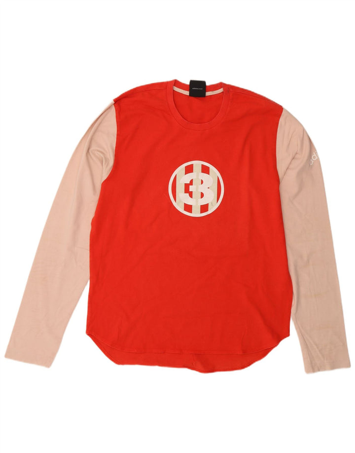 ADIDAS Mens Graphic Top Manga Longa Médio Vermelho Colourblock Algodão