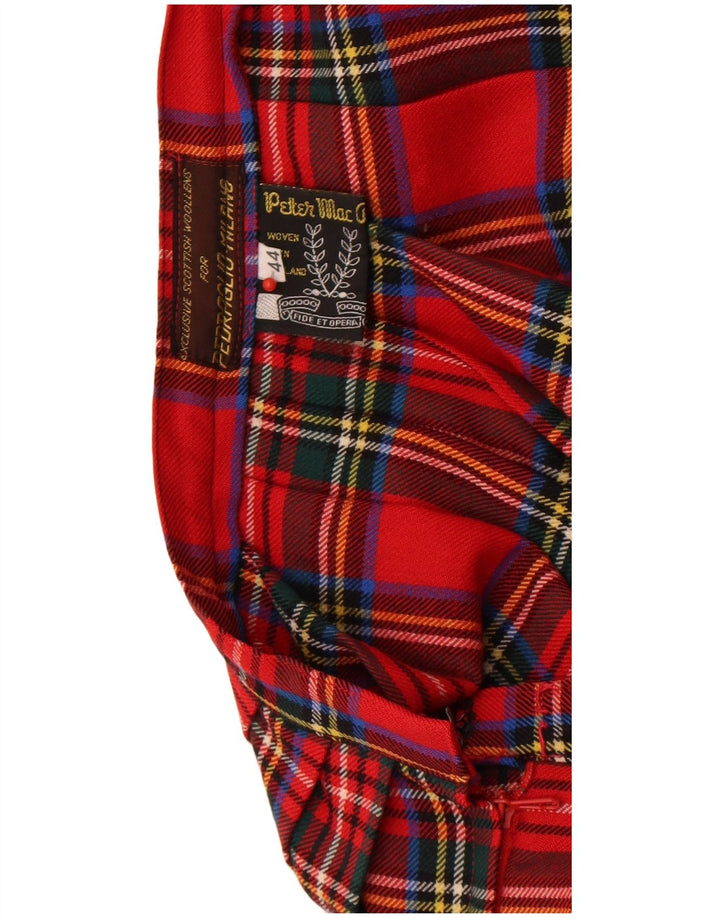 Mini saia plissada feminina vintage IT 44 médio W26 xadrez vermelho lã nova