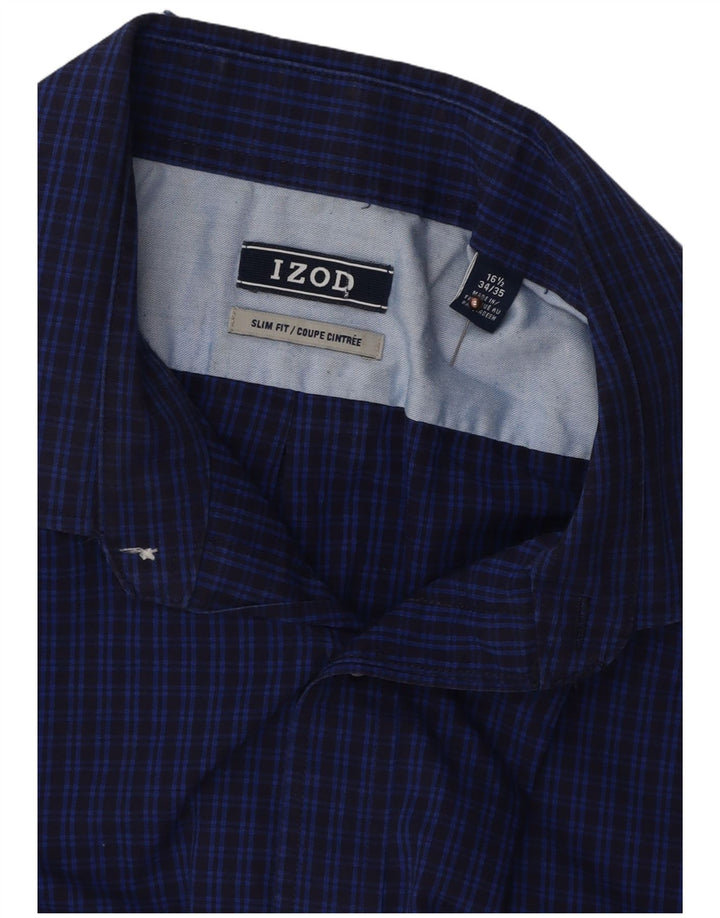 Camisa masculina IZOD Slim Fit tamanho 16 1/2 grande algodão xadrez azul