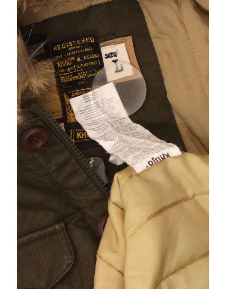 Jaqueta parka feminina com capuz KHUJO Reino Unido 14 grande poliéster colorblock cáqui