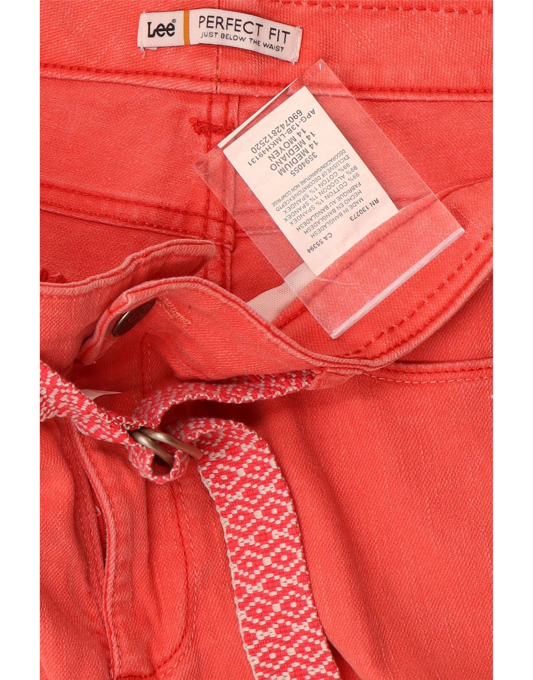 Shorts jeans feminino LEE Perfect Fit US 14 XL W34 algodão vermelho
