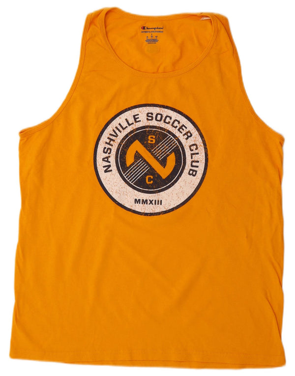 Champion Mens Graphic Vest Top Large Orange Cotton