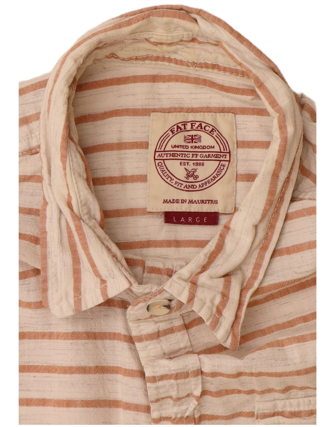 Camisa masculina de manga curta Fat Face grande algodão listrado branco