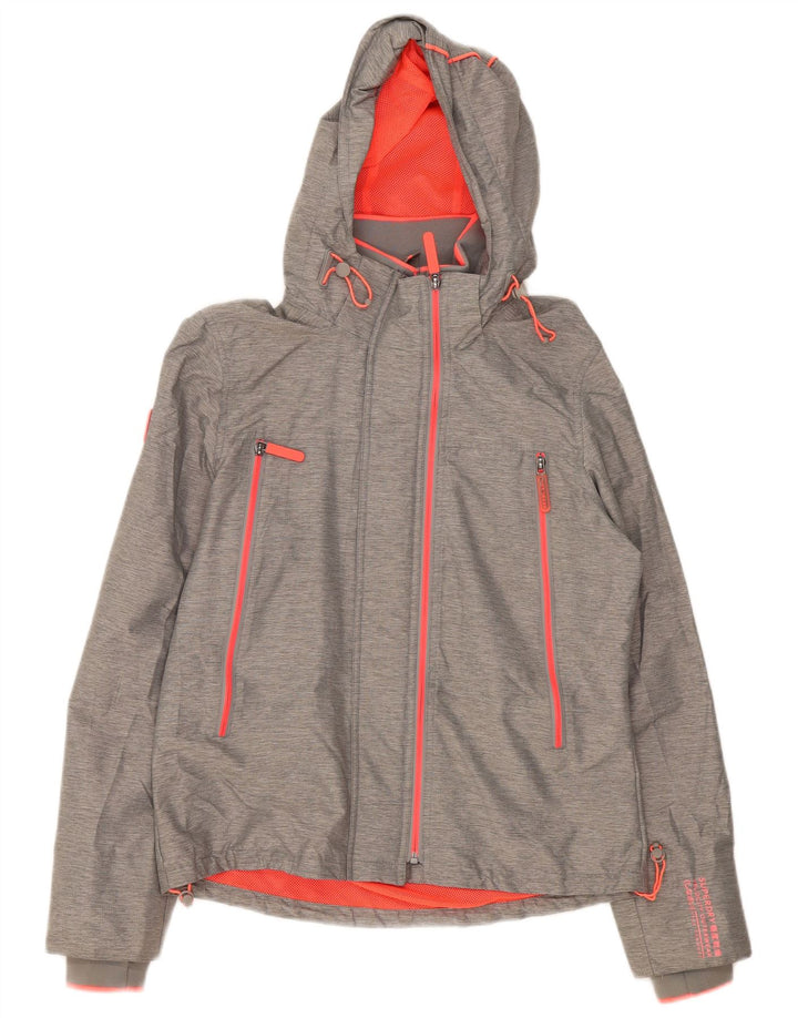 Jaqueta de chuva feminina Superdry com capuz Reino Unido 14 grande cinza nylon