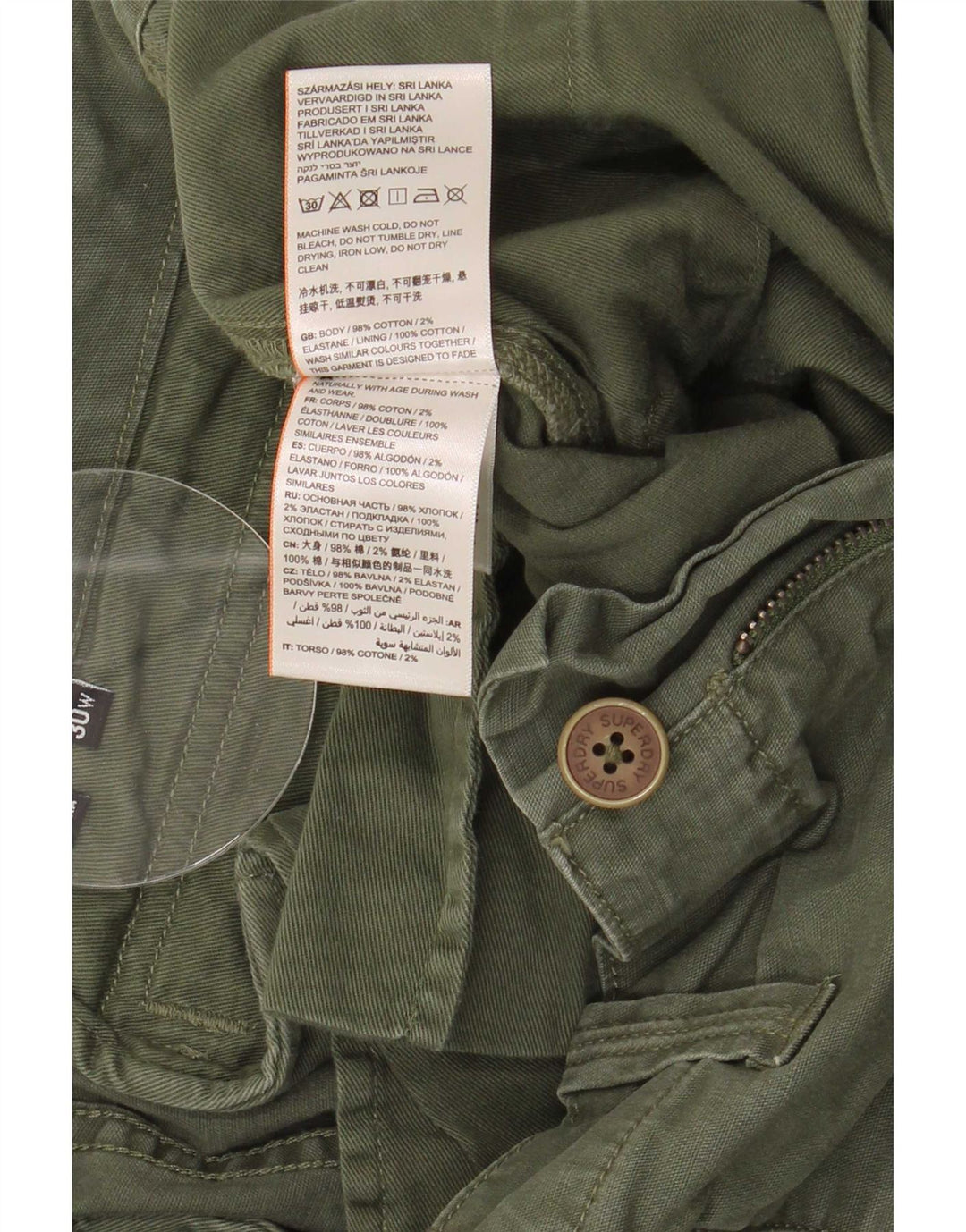 Shorts cargo masculino Superdry W30 algodão verde médio