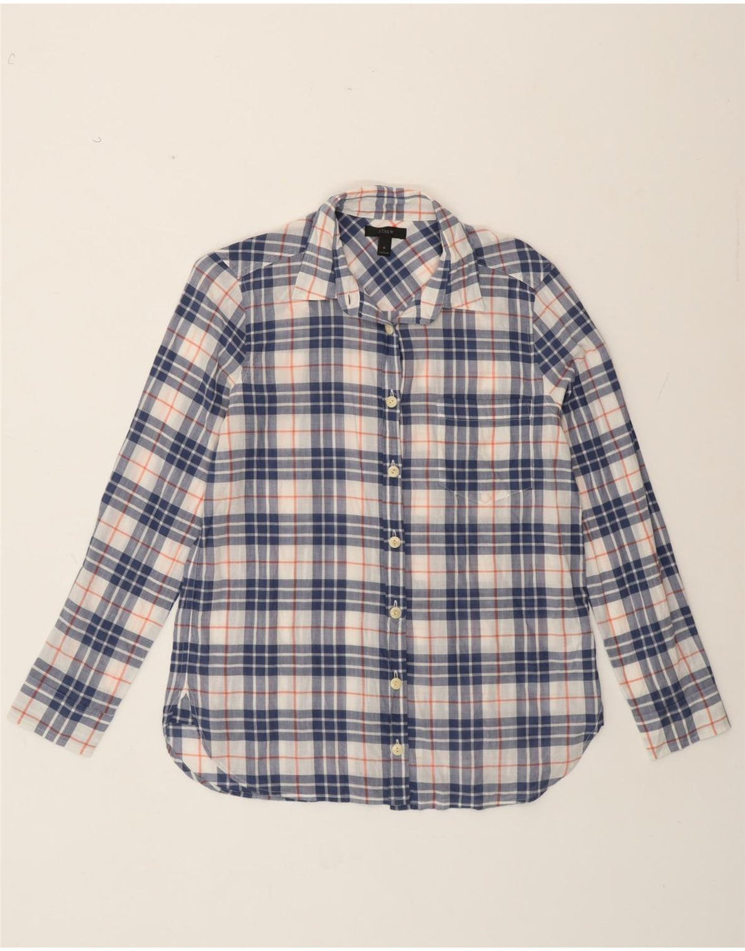 Camisa feminina J. CREW EUA 6 algodão xadrez azul médio