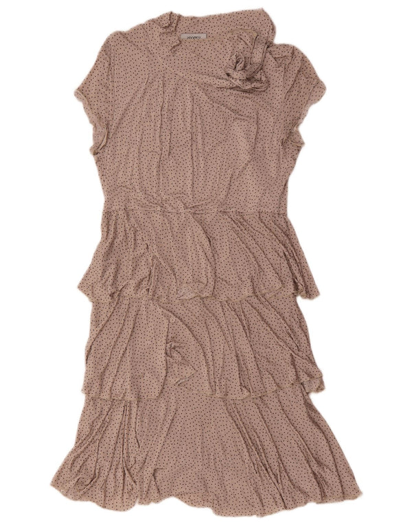 Vestido feminino em camadas da Max & Co. Reino Unido 14 grande viscose manchada bege