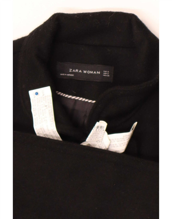 Zara Casaco feminino duplo breasted UK 10 pequeno lã preta