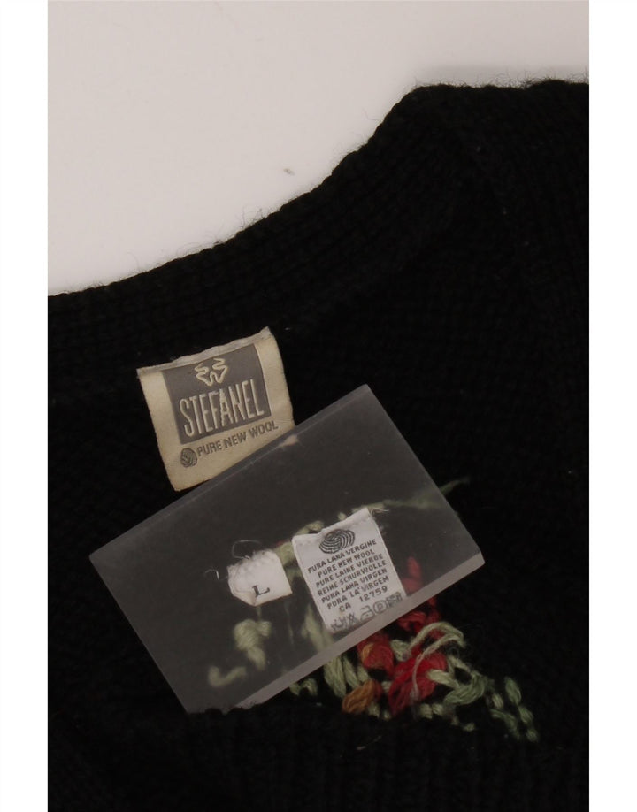 Suéter cardigã feminino grande Stefanel Reino Unido 16 grande preto floral