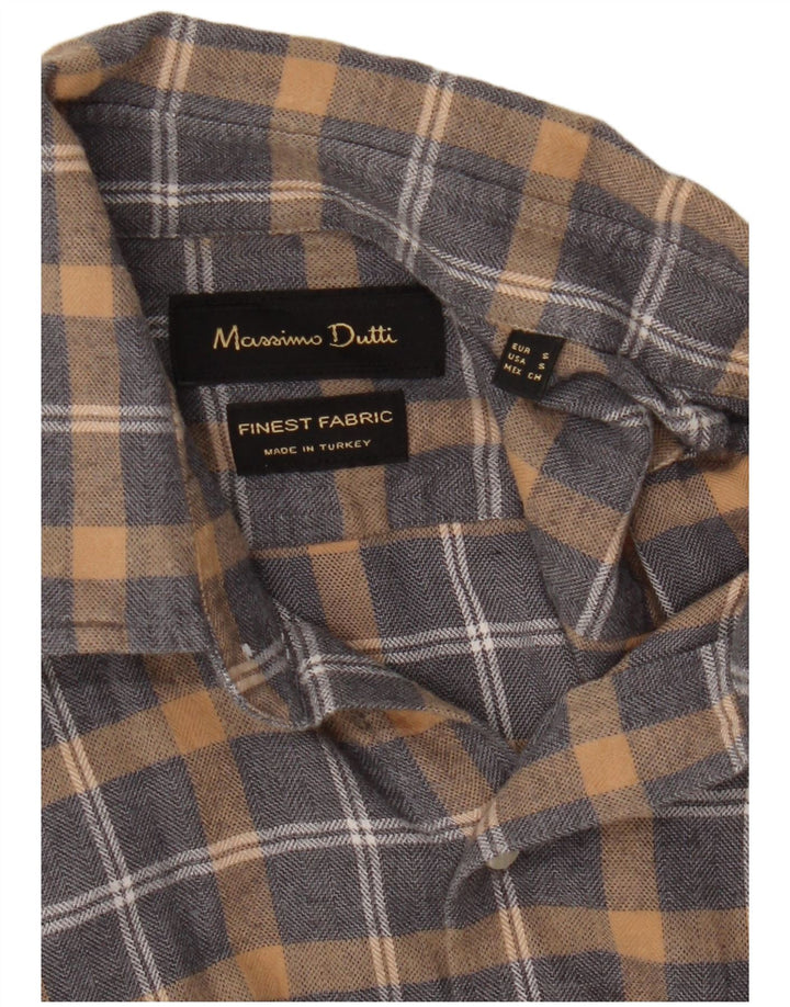Camisa masculina de flanela Massimo Dutti pequena xadrez cinza
