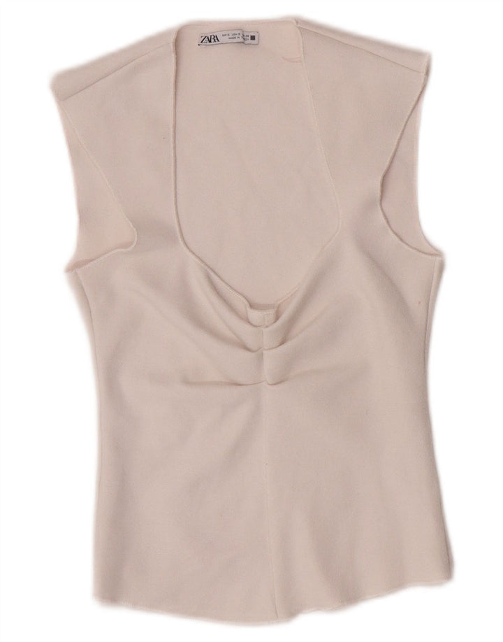 Blusa feminina sem mangas Zara Top UK 8 pequena viscose branca