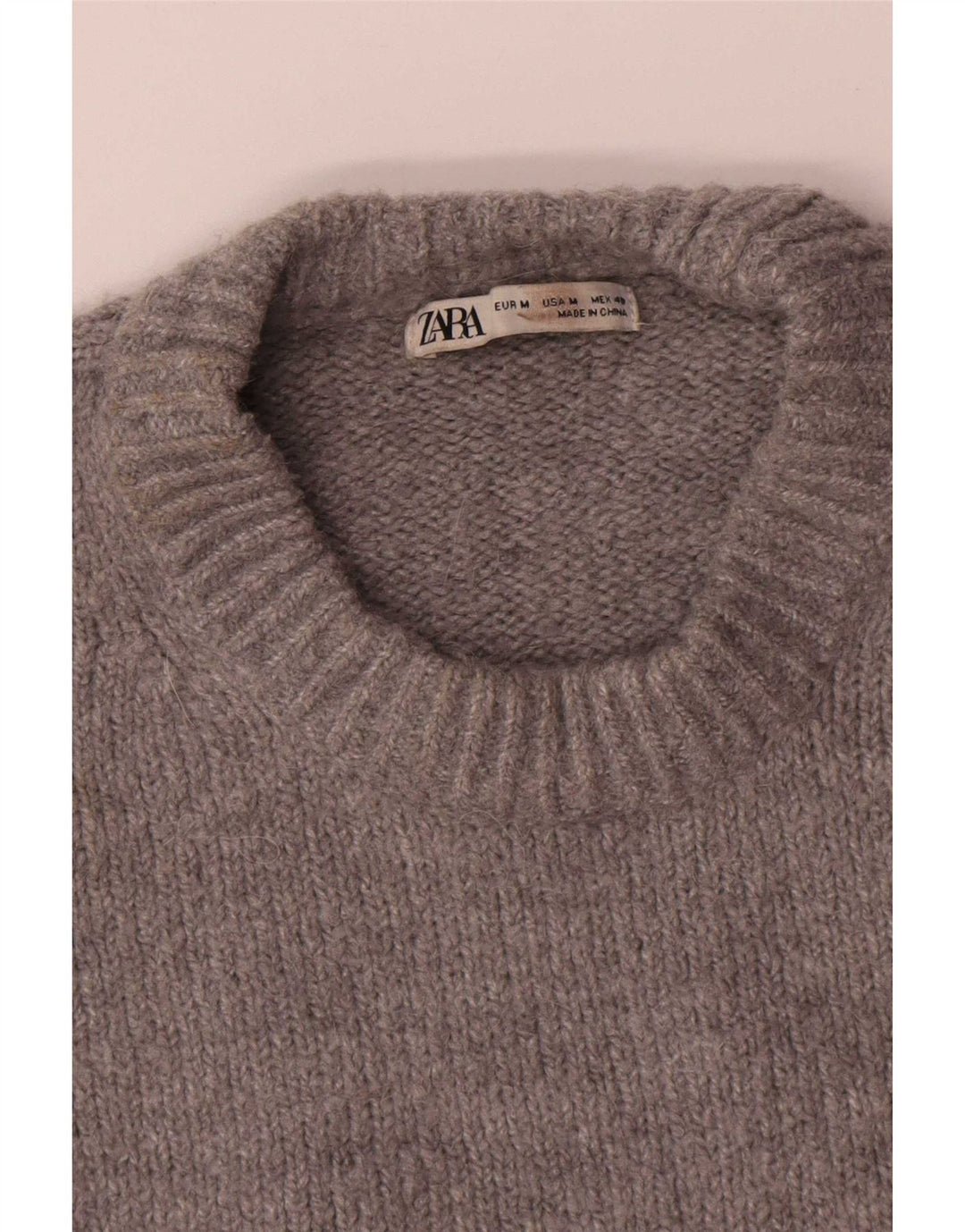 Zara Suéter masculino com gola redonda e poliéster cinza médio