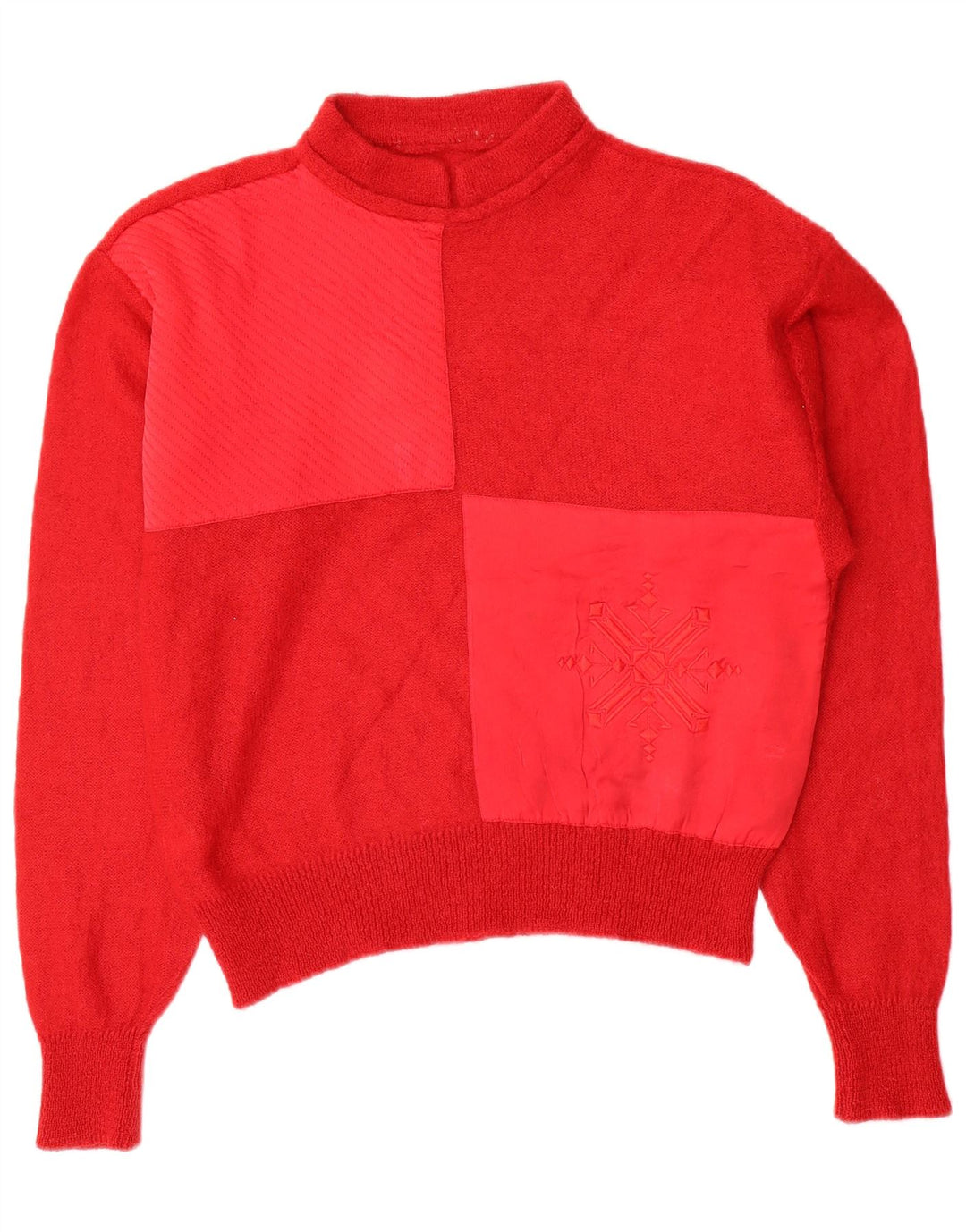 Suéter feminino vintage com gola tartaruga Reino Unido 12 bloco colorido vermelho médio