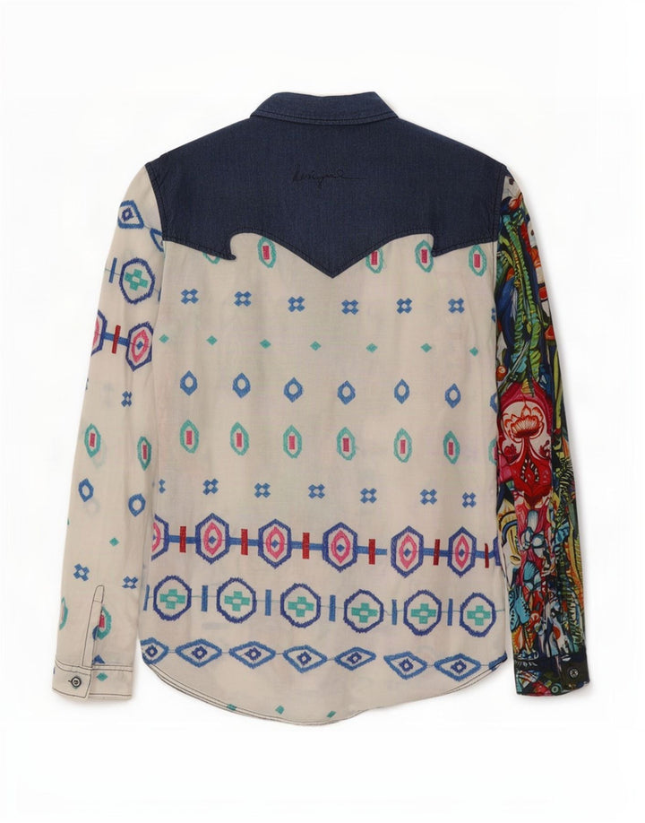 Camisa gráfica feminina Desigual UK 14 grande multicolorida geométrica