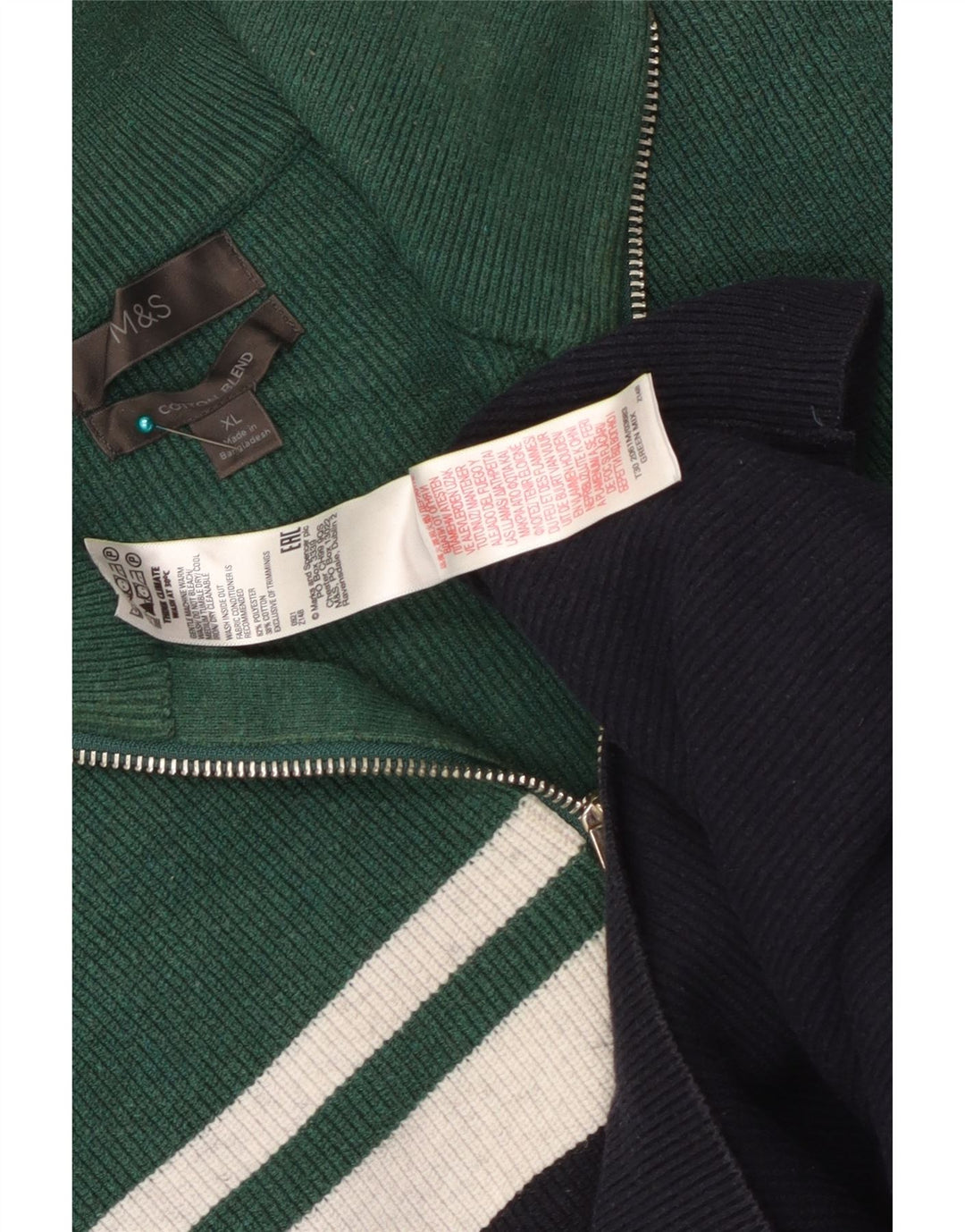 Suéter masculino Marks & Spencer com zíper e gola XL em bloco colorido azul marinho
