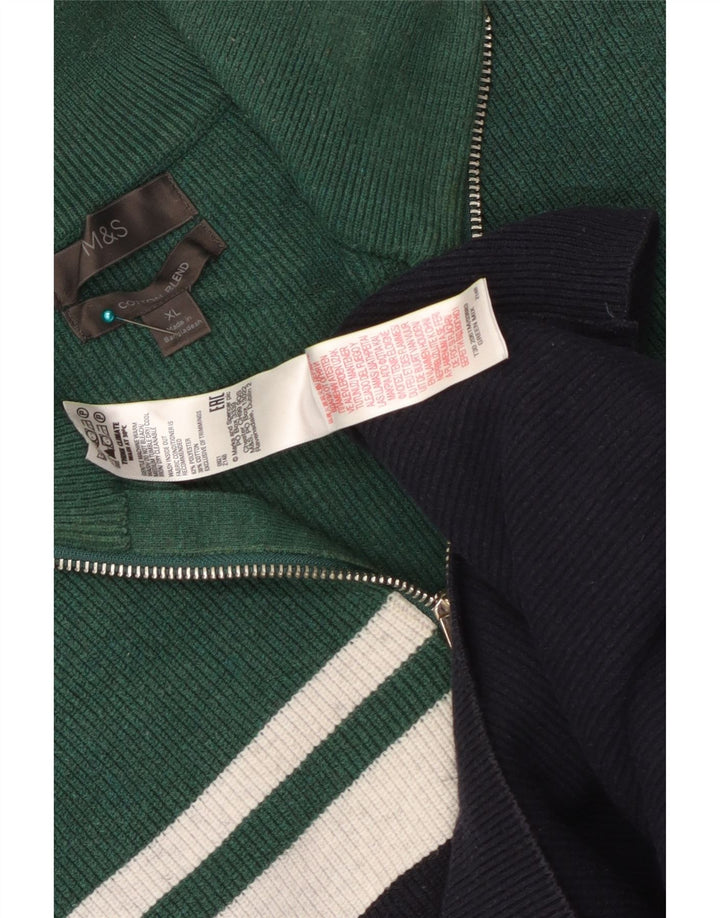 Suéter masculino Marks & Spencer com zíper e gola XL em bloco colorido azul marinho