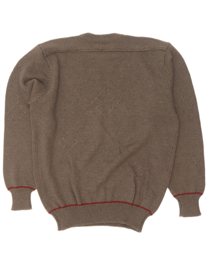 Suéter vintage masculino com gola redonda grande cáqui Argyle/Diamante