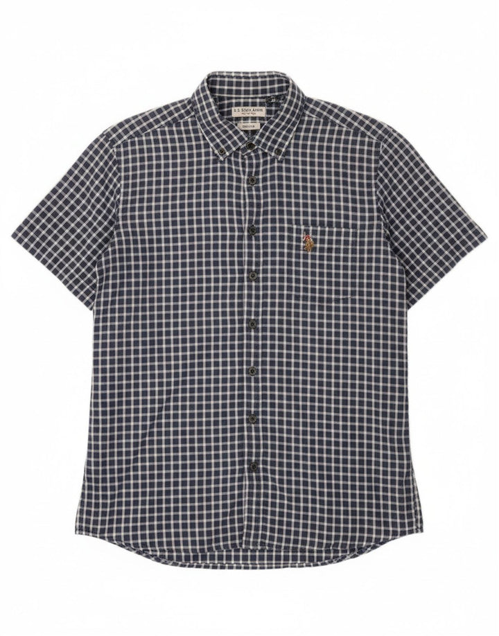 US Polo Assn. Camisa masculina regular de manga curta grande guingão azul marinho
