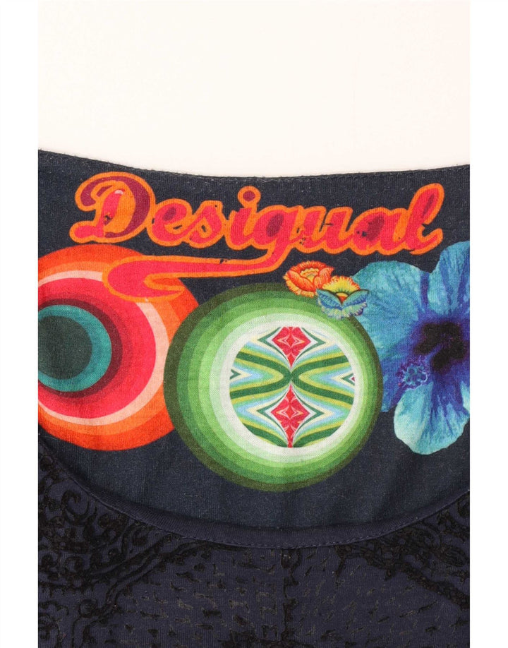 Desigual Vestido feminino estampado de manga comprida em viscose floral azul médio
