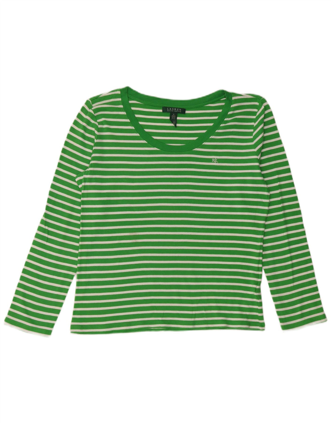 Top feminino RALPH LAUREN manga comprida UK 18 XL algodão listrado verde