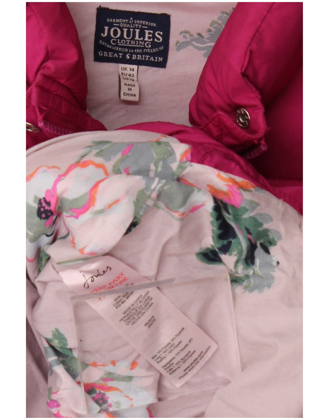 Gilet feminino acolchoado Joules UK 14 grande poliéster rosa