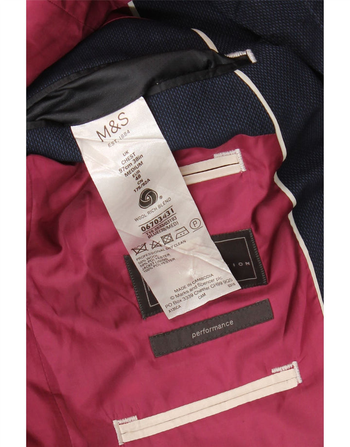 Jaqueta blazer masculina de 2 botões Marks & Spencer Reino Unido 38 lã azul marinho médio