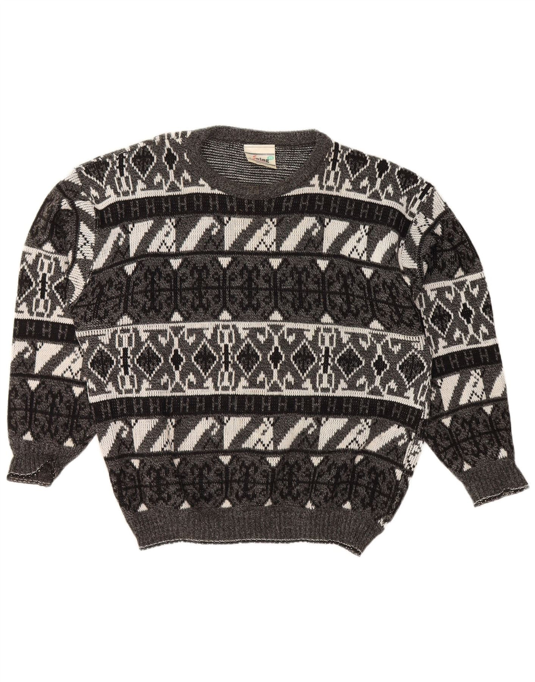 Suéter masculino VINTAGE com gola canoa XL cinza geométrico acrílico