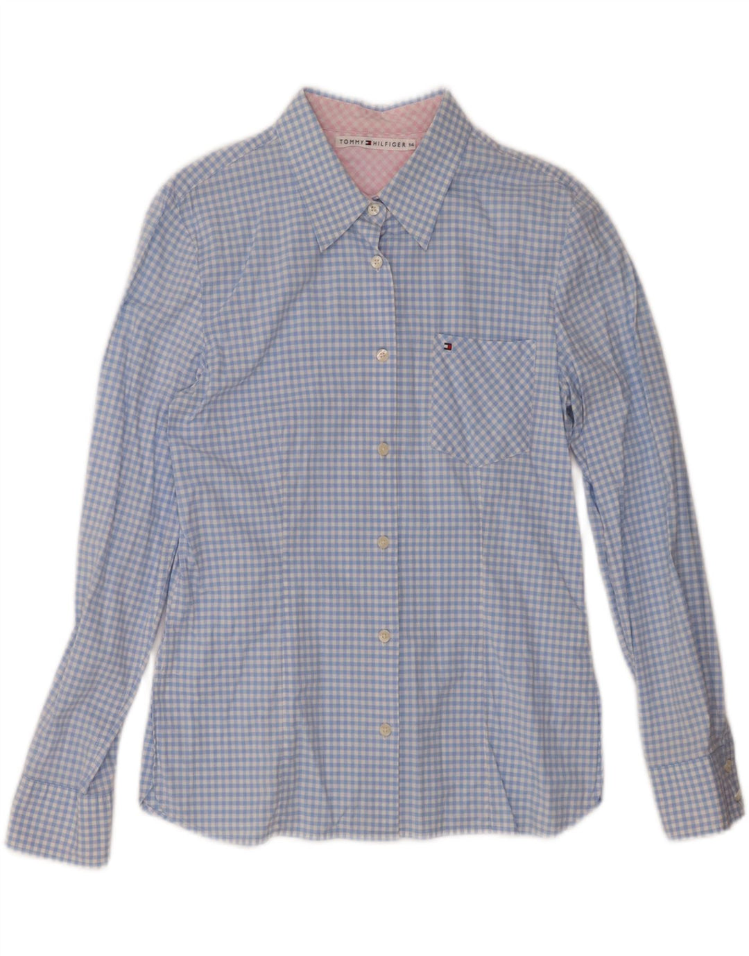 Camisa Tommy Hilfiger Feminina UK 14 Grande Algodão Gingham Azul