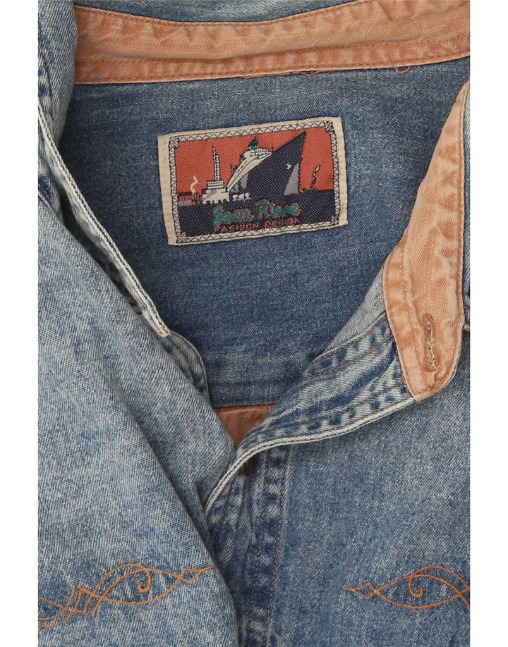 Camisa jeans masculina Jean Rive XL azul colorblock
