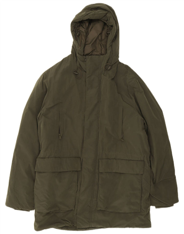 Casaco acolchoado com capuz masculino Zara UK 40 grande verde