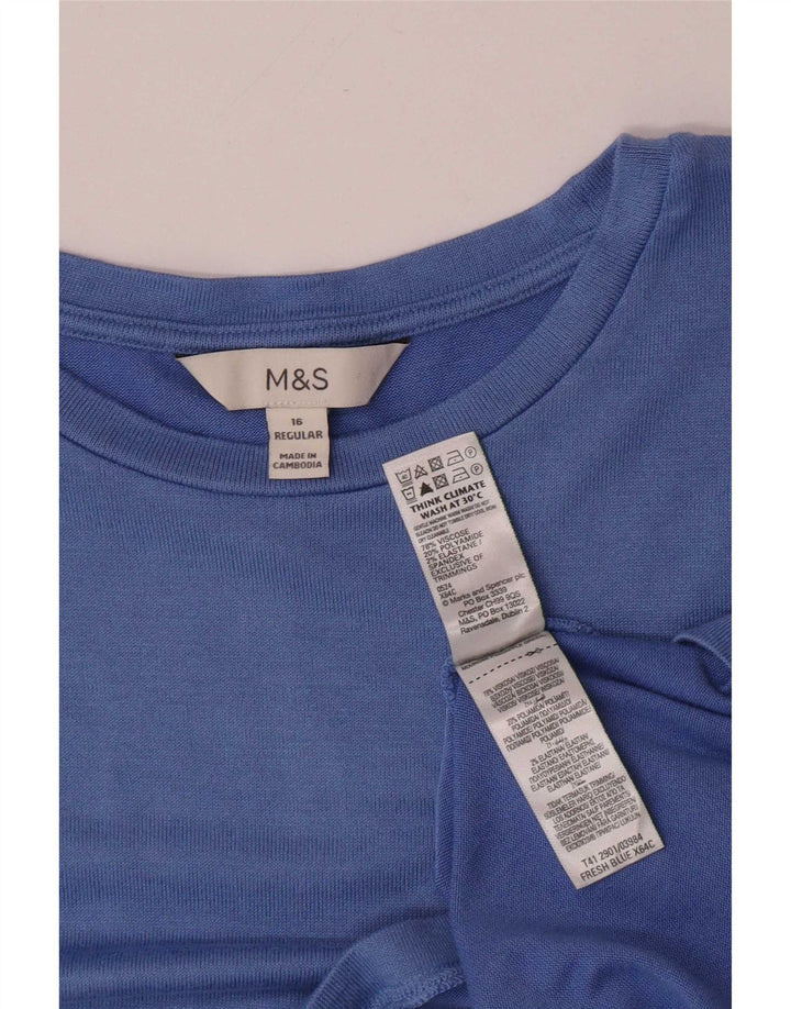 Top feminino Marks & Spencer manga comprida Reino Unido 16 grande viscose azul