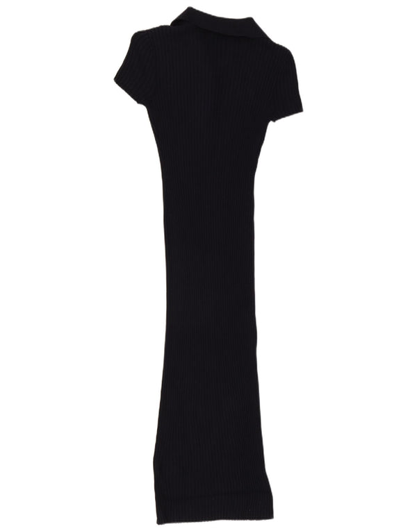 Zara Vestido maxi jumper feminino de manga curta Reino Unido 12 médio preto viscose