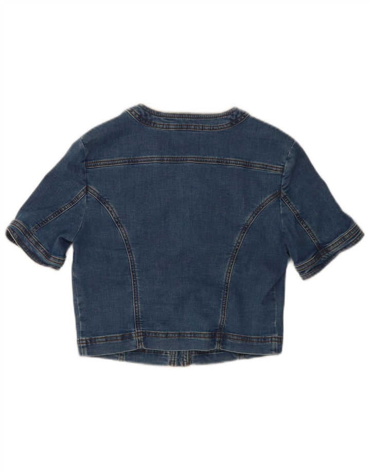 Jaqueta jeans feminina Sisley crop manga curta Reino Unido 8 algodão azul pequeno