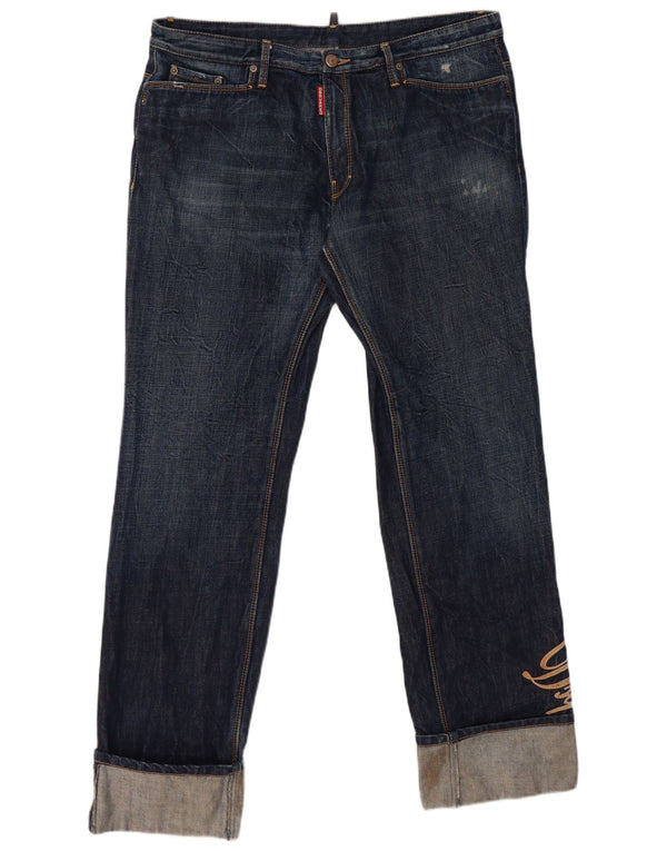 Dsquared2 Jeans masculino gráfico reto IT 52 XL W36 L30 algodão azul marinho