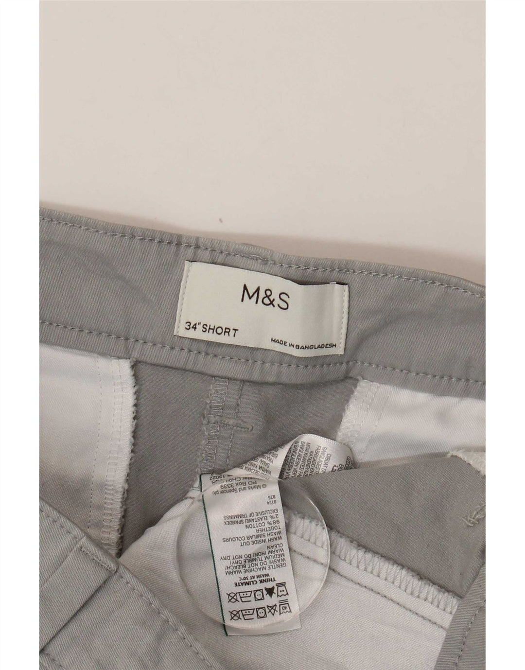 Shorts chino masculino Marks & Spencer W34 grande algodão cinza