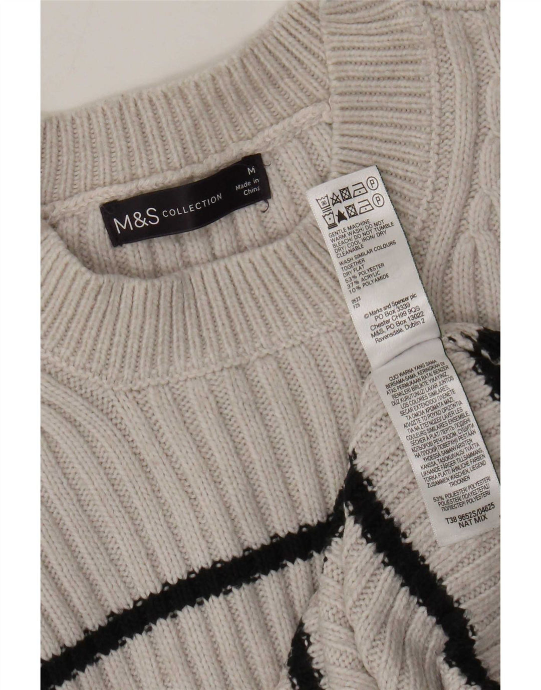 Suéter feminino Marks & Spencer com gola redonda UK 14 listrado cinza médio