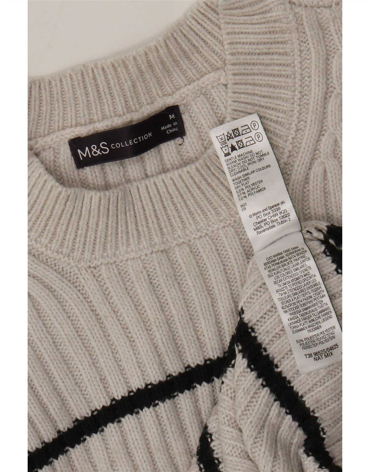 Suéter feminino Marks & Spencer com gola redonda UK 14 listrado cinza médio