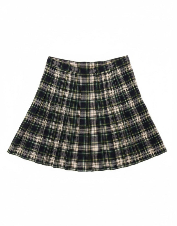 Mini saia envoltória feminina vintage W28 xadrez verde médio