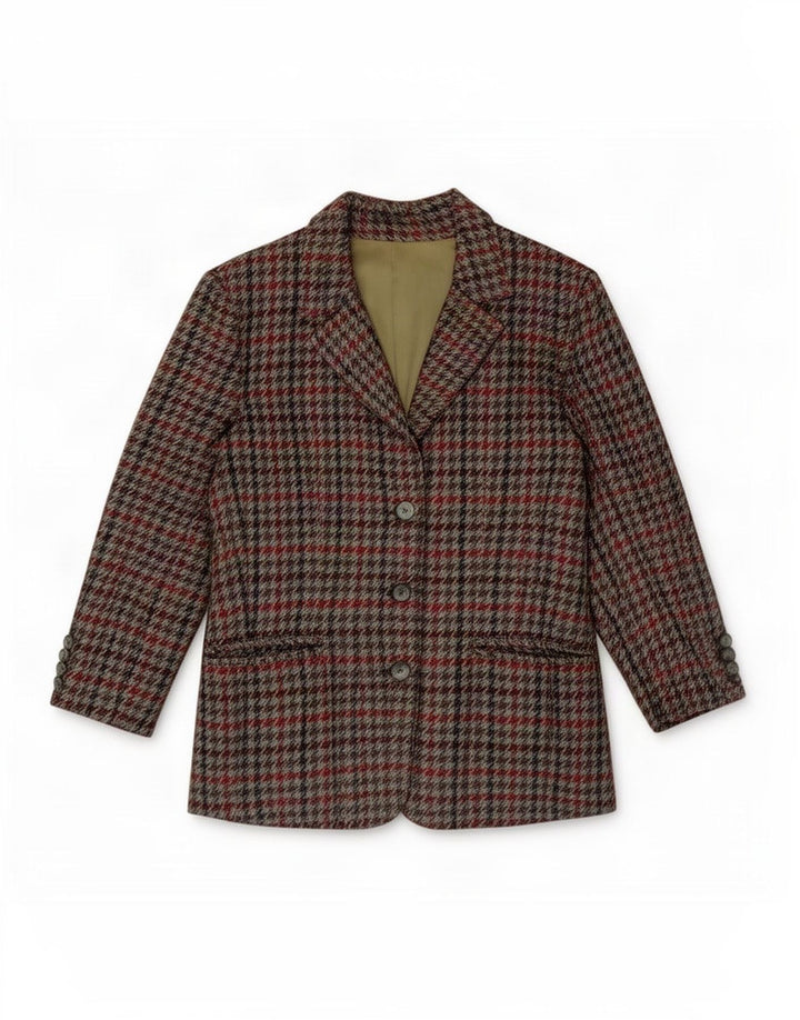 Jaqueta Blazer Feminina Vintage Reino Unido 12 Houndstooth Médio Multicolorido