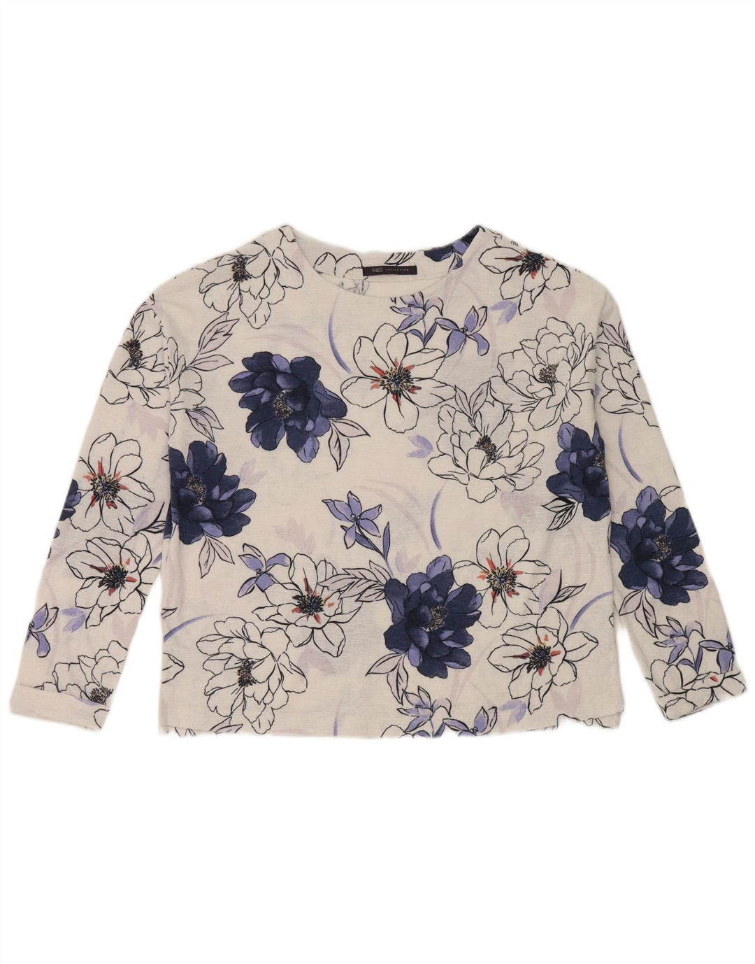 Marks & Spencer Top feminino oversized manga comprida Reino Unido 8 pequeno floral branco