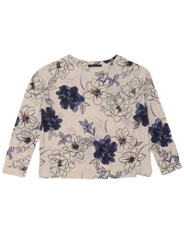 Marks & Spencer Top feminino oversized manga comprida Reino Unido 8 pequeno floral branco